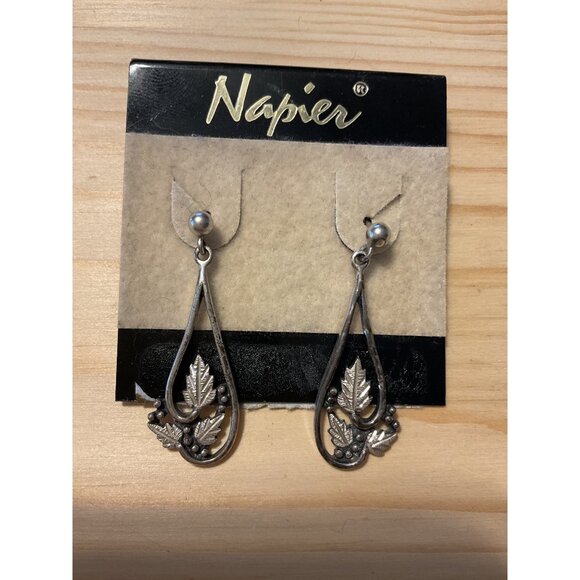 Napier Silver-Tone Leaf & Berry Drop Earrings - Picture 1 of 3